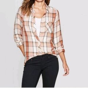 NWT Universal Thread Women's Flannel Log Sleeve Shirt Size Small